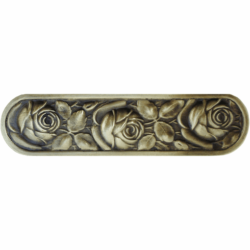 NHP-680-AB McKenna's Rose Pull Antique Brass 3" CC 4-3/8" x 1-1/4" 7/8" Proj English Garden Collection by Notting Hill