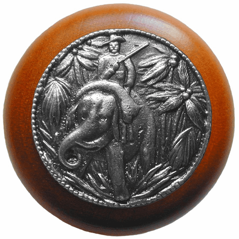 NHW-705C-AP Jungle Patrol Wood Knob in Antique Pewter/Cherry wood finish 1-1/2" Dia 1-1/8" Proj Lodge & Nature Collection by Notting Hill