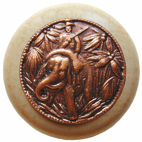 NHW-705N-AC Jungle Patrol Wood Knob in Antique Copper/Natural wood finish 1-1/2" Dia 1-1/8" Proj Lodge & Nature Collection by Notting Hill