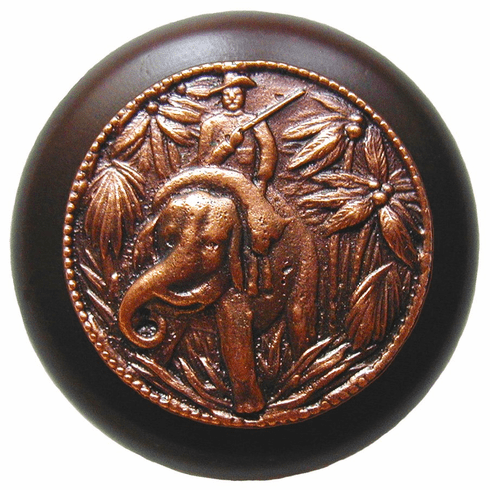NHW-705W-AC Jungle Patrol Wood Knob in Antique Copper/Dark Walnut wood finish 1-1/2" Dia 1-1/8" Proj Lodge & Nature Collection by Notting Hill