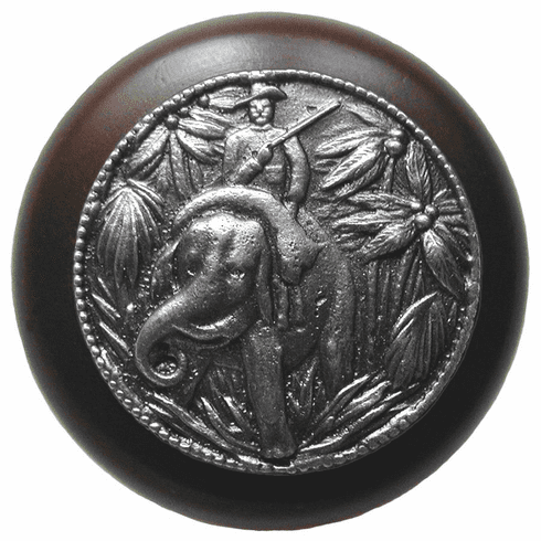 NHW-705W-AP Jungle Patrol Wood Knob in Antique Pewter/Dark Walnut wood finish 1-1/2" Dia 1-1/8" Proj Lodge & Nature Collection by Notting Hill