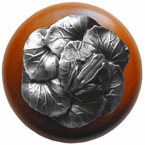 NHW-709C-AP Leap Frog Wood Knob in Antique Pewter/Cherry wood finish 1-1/2" Dia 1-3/8" Proj Lodge & Nature Collection by Notting Hill