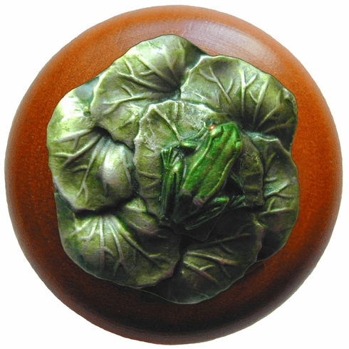 NHW-709C-PHT Leap Frog Wood Knob in Hand-tinted Antique Pewter/Cherry wood finish 1-1/2" Dia 1-3/8" Proj Lodge & Nature Collection by Notting Hill