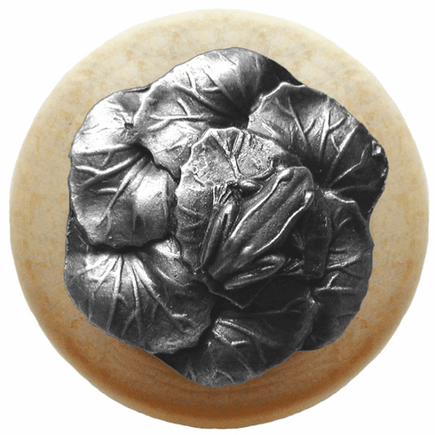 NHW-709N-AP Leap Frog Wood Knob in Antique Pewter/Natural wood finish 1-1/2" Dia 1-3/8" Proj Lodge & Nature Collection by Notting Hill