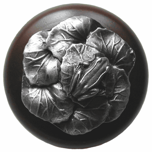 NHW-709W-AP Leap Frog Wood Knob in Antique Pewter/Dark Walnut wood finish 1-1/2" Dia 1-3/8" Proj Lodge & Nature Collection by Notting Hill