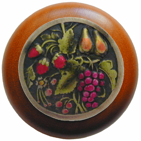 NHW-713C-BHT Tuscan Bounty Wood Knob in Hand-tinted Antique Brass/Cherry wood finish 1-1/2" Dia 1-1/8" Proj Tuscan Collection by Notting Hill