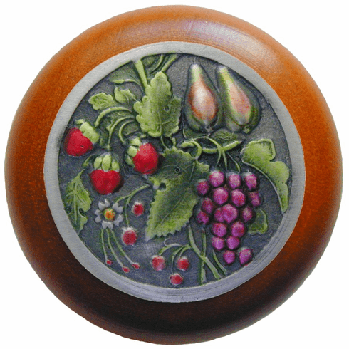 NHW-713C-PHT Tuscan Bounty Wood Knob in Hand-tinted Antique Pewter/Cherry wood finish 1-1/2" Dia 1-1/8" Proj Tuscan Collection by Notting Hill