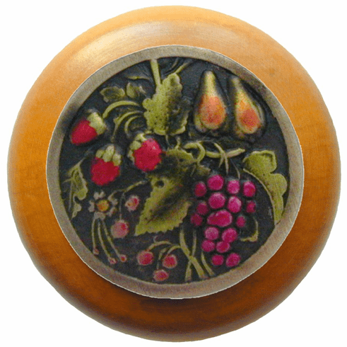 NHW-713M-BHT Tuscan Bounty Wood Knob in Hand-tinted Antique Brass/Maple wood finish 1-1/2" Dia 1-1/8" Proj Tuscan Collection by Notting Hill