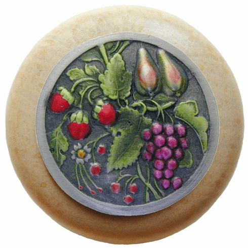 NHW-713N-PHT Tuscan Bounty Wood Knob in Hand-tinted Antique Pewter/Natural wood finish 1-1/2" Dia 1-1/8" Proj Tuscan Collection by Notting Hill