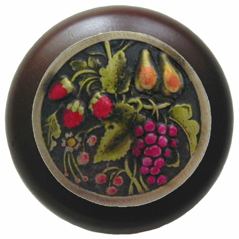 NHW-713W-BHT Tuscan Bounty Wood Knob in Hand-tinted Antique Brass/Dark Walnut wood finish 1-1/2" Dia 1-1/8" Proj Tuscan Collection by Notting Hill