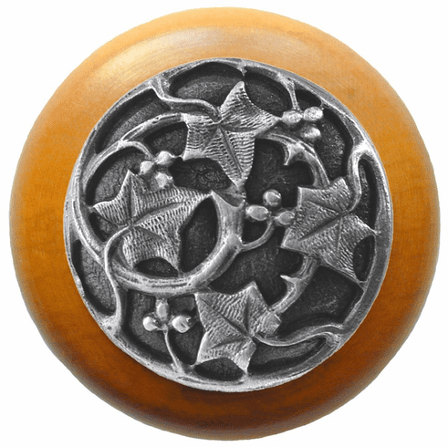 NHW-715M-AP Ivy with Berries Wood Knob in Antique Pewter/Maple wood finish 1-1/2" Dia 1-1/8" Proj Florals & Leaves Collection by Notting Hill