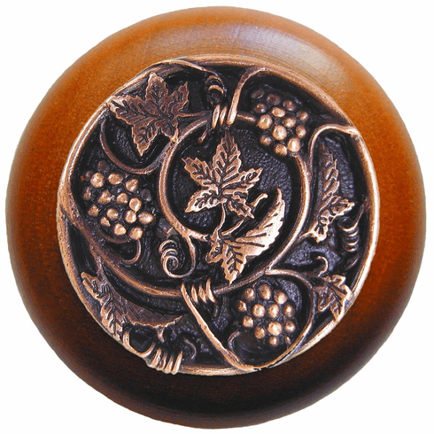 NHW-729C-AC Grapevines Wood Knob in Antique Copper/Cherry wood finish 1-1/2" Dia 1-1/8" Proj Tuscan Collection by Notting Hill