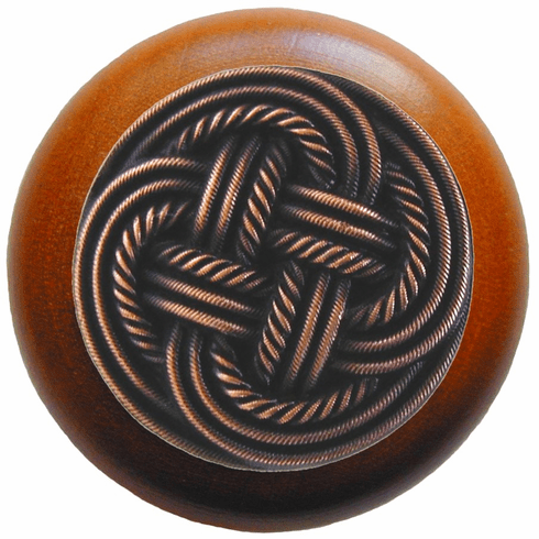 NHW-739C-AC Classic Weave Wood Knob in Antique Copper/Cherry wood finish 1-1/2" Dia 1-1/8" Proj Pastimes Collection by Notting Hill