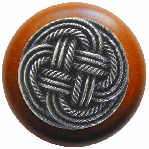 NHW-739C-AP Classic Weave Wood Knob in Antique Pewter/Cherry wood finish 1-1/2" Dia 1-1/8" Proj Pastimes Collection by Notting Hill