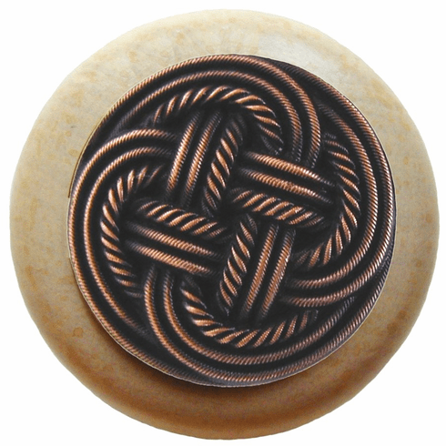 NHW-739N-AC Classic Weave Wood Knob in Antique Copper/Natural wood finish 1-1/2" Dia 1-1/8" Proj Pastimes Collection by Notting Hill