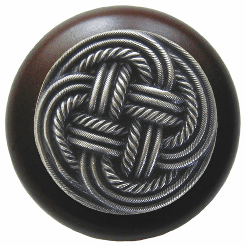 NHW-739W-AP Classic Weave Wood Knob in Antique Pewter/Dark Walnut wood finish 1-1/2" Dia 1-1/8" Proj Pastimes Collection by Notting Hill
