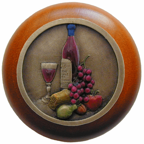NHW-740C-BHT Best Cellar Wood Knob in Hand-tinted Antique Brass/Cherry wood finish 1-1/2" Dia 1-1/8" Proj Tuscan Collection by Notting Hill