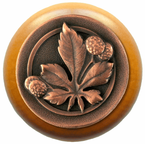 NHW-743M-AC Horse Chestnut Wood Knob in Antique Copper/Maple wood finish 1-1/2" Dia 1-1/8" Proj Period Pieces Collection by Notting Hill
