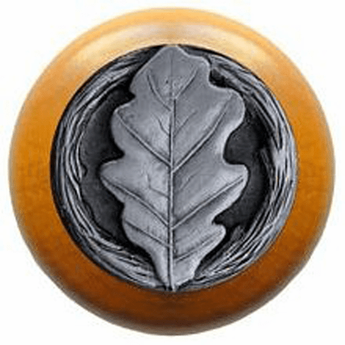 NHW-744M-AP Oak Leaf Wood Knob in Antique Pewter/Maple wood finish 1-1/2" Dia 1-1/8" Proj Leaves Collection by Notting Hill