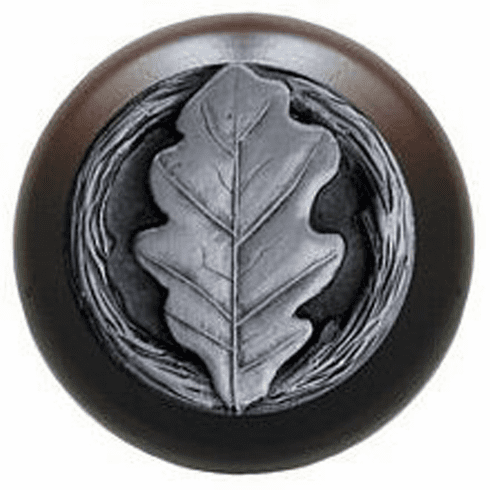 NHW-744W-AP Oak Leaf Wood Knob in Antique Pewter/Dark Walnut wood finish 1-1/2" Dia 1-1/8" Proj Leaves Collection by Notting Hill