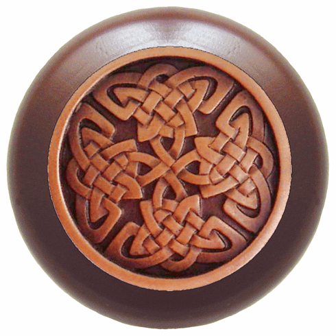NHW-757W-AC Celtic Isles Wood Knob in Antique Copper/Dark Walnut wood finish 1-1/2" Dia 1-1/8" Proj Nouveau Collection by Notting Hill