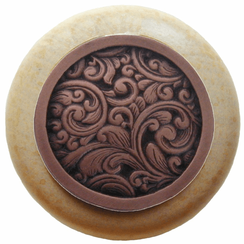 NHW-759N-AC Saddleworth Wood Knob in Antique Copper/Natural wood finish 1-1/2" Dia 1-1/8" Proj Classic Collection by Notting Hill