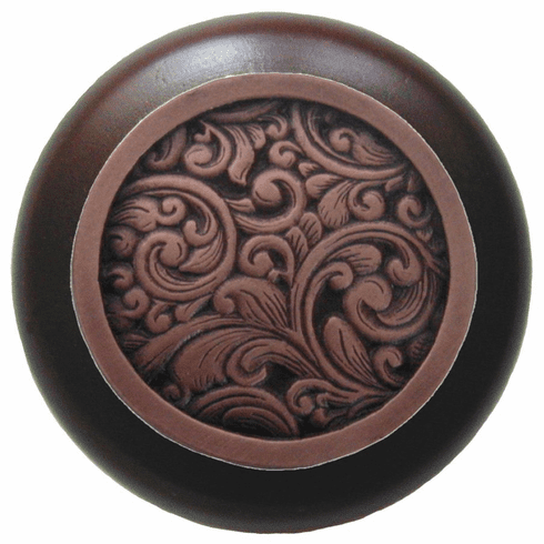 NHW-759W-AC Saddleworth Wood Knob in Antique Copper/Dark Walnut wood finish 1-1/2" Dia 1-1/8" Proj Classic Collection by Notting Hill