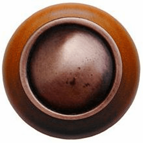 NHW-761C-AC Plain Dome Wood Knob in Antique Copper/Cherry wood finish 1-1/2" Dia 1-1/8" Proj Classic Collection by Notting Hill