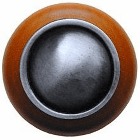 NHW-761C-AP Plain Dome Wood Knob in Antique Pewter/Cherry wood finish 1-1/2" Dia 1-1/8" Proj Classic Collection by Notting Hill