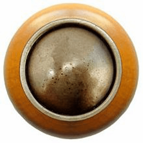 NHW-761M-AB Plain Dome Wood Knob in Antique Brass/Maple wood finish 1-1/2" Dia 1-1/8" Proj Classic Collection by Notting Hill