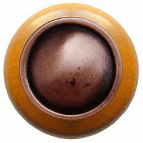 NHW-761M-AC Plain Dome Wood Knob in Antique Copper/Maple wood finish 1-1/2" Dia 1-1/8" Proj Classic Collection by Notting Hill