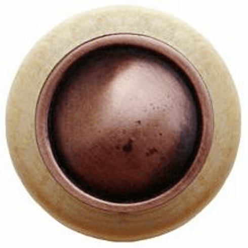NHW-761N-AC Plain Dome Wood Knob in Antique Copper/Natural wood finish 1-1/2" Dia 1-1/8" Proj Classic Collection by Notting Hill
