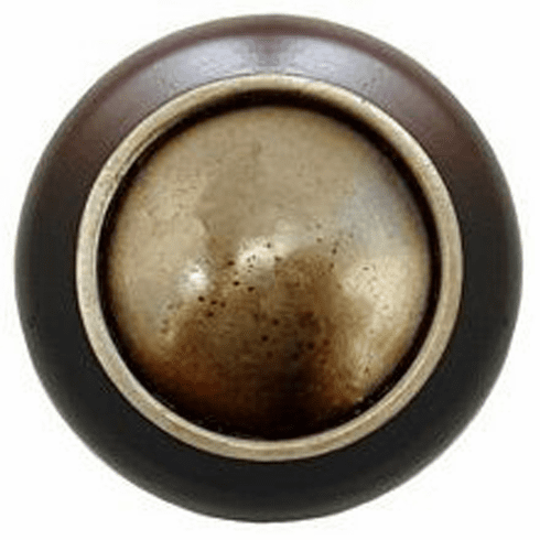 NHW-761W-AB Plain Dome Wood Knob in Antique Brass/Dark Walnut wood finish 1-1/2" Dia 1-1/8" Proj Classic Collection by Notting Hill
