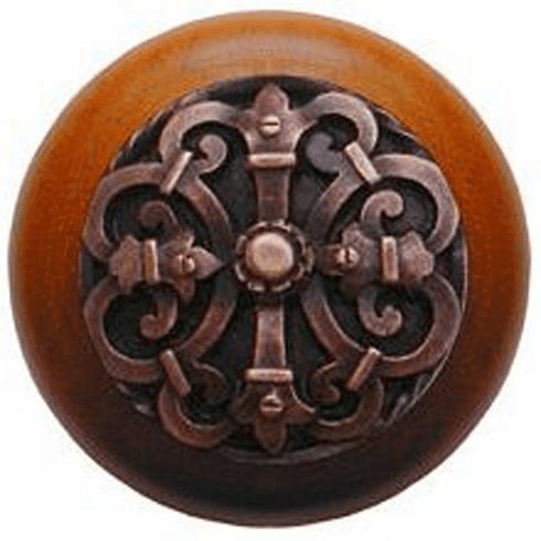 NHW-776C-AC Chateau Wood Knob in Antique Copper/Cherry wood finish 1-1/2" Dia 1-1/8" Proj Chateau Collection by Notting Hill