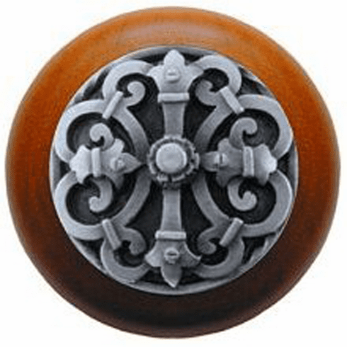 NHW-776C-AP Chateau Wood Knob in Antique Pewter/Cherry wood finish 1-1/2" Dia 1-1/8" Proj Chateau Collection by Notting Hill