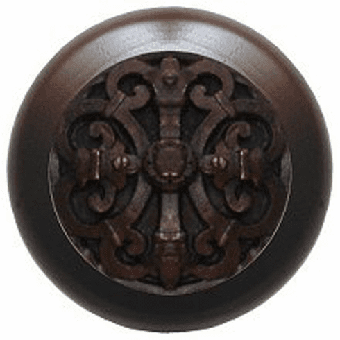 NHW-776W-DB Chateau Wood Knob in Dark Brass/Dark Walnut wood finish 1-1/2" Dia 1-1/8" Proj Chateau Collection by Notting Hill