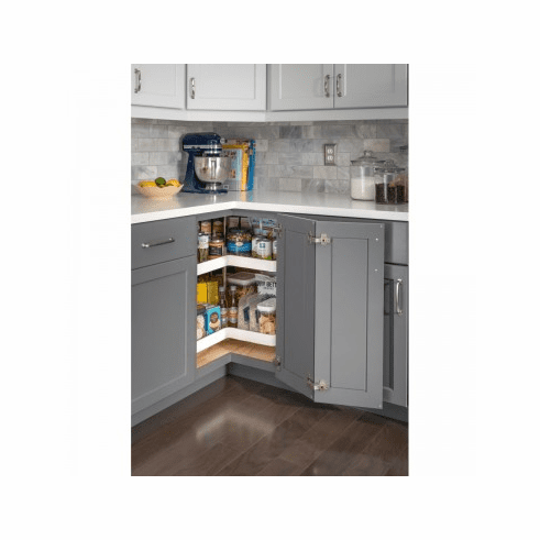 Hardware Resources PLSK228 28" Diameter Kidney Plastic Lazy Susan Set with Twist and Lock Adjustable Pole.  Includes 2 Shelves, 1 Mounting Pole, Mo