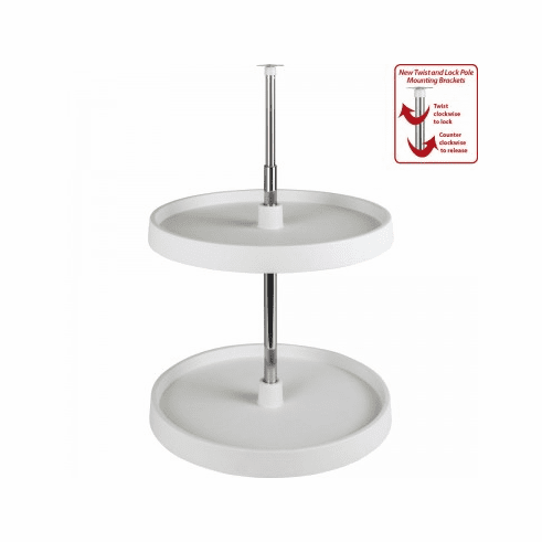 Hardware Resources PLSR218 18" Diameter Round Plastic Lazy Susan Set with Twist and Lock Adjustable Pole.  Includes 2 Shelves, 1 Mounting Pole, Mou