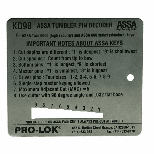 PRO-LOK KD98 Prolk Key Decoder Assa