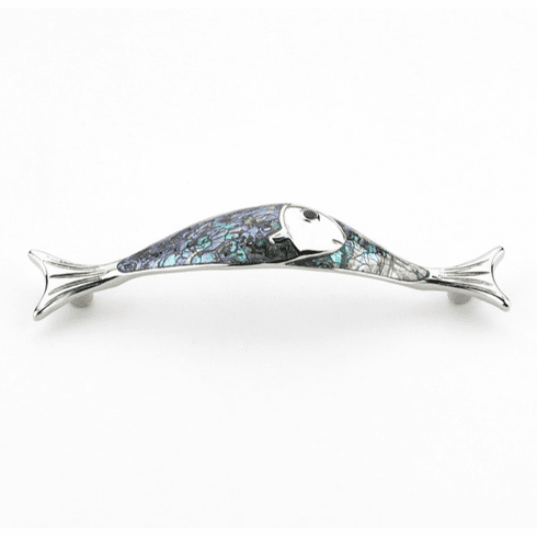 Schaub 850-IM-PN Imperial Shell,Pull,4-1/2" cc,Imperial Shell inlaid on Solid Brass,Polished Nickel Fish Design, 5-1/2"  x  7/8"