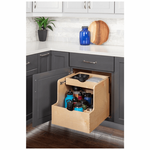 Hardware Resources ROBTD21-WB 21" Wood Double Drawer Bottle Rollout