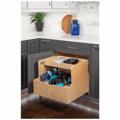 Hardware Resources ROBTD27-WB 27" Wood Double Drawer Bottle Rollout