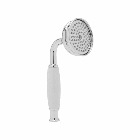 ROHL 1100/8ESTN Rohl Brass And White Resin Handle Single Function Straight Handshower With Easy Clean Anti-Cal Spray Pattern And Flow Restrictor In Satin Nickel