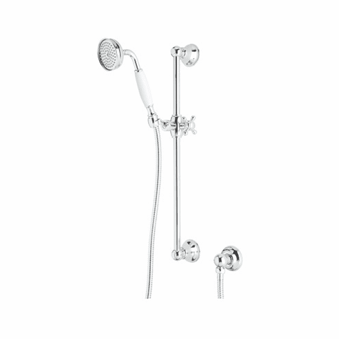 ROHL 1300EPN Rohl Shower Merchandise Pak Country Handshower Set In Polished Nickel With The 1200 Rail 1100/8E Handshower 16295 Hose And 1295 Wall Outlet