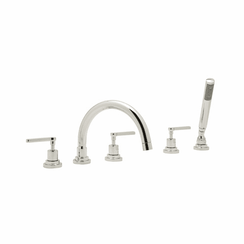 ROHL A2214XMTCB Rohl Lombardia Bath Five Hole Deck Mounted Tub Filler In Tuscan Brass With Cross Handles ^C^ Spout Diverter And Single Function Brass Handshower