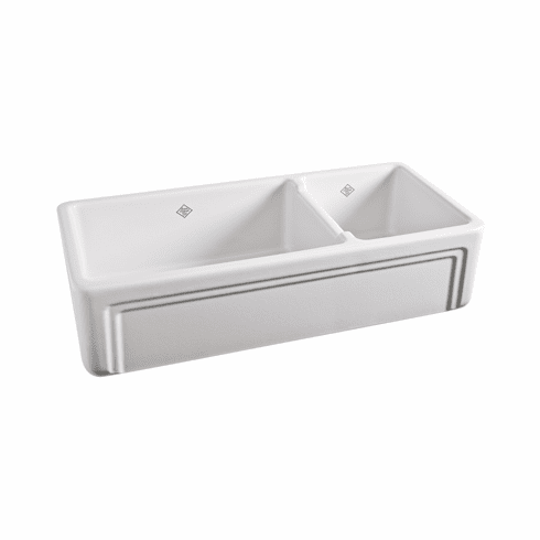 ROHL RC4018WH Shaws Egerton Bowl And A Half 1 1/2 Bowl Casement Edge Front White Fireclay Apron Kitchen Sink 39 1/2^ X 18 1/2^ X 10^ Overall Depth