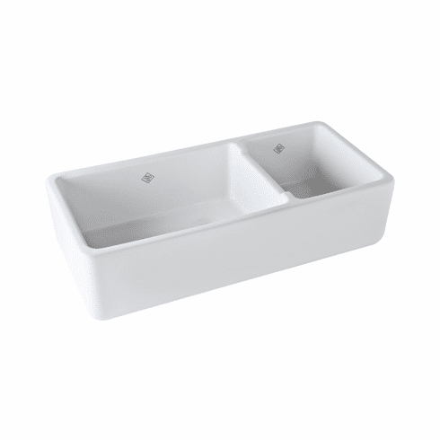 ROHL RC4019WH Shaws Rutherford Bowl And A Half 1 1/2 Bowl Plain Apron Front White Fireclay Kitchen Sink 39 1/2^ X 18 1/2^ X 10^ Overall Depth
