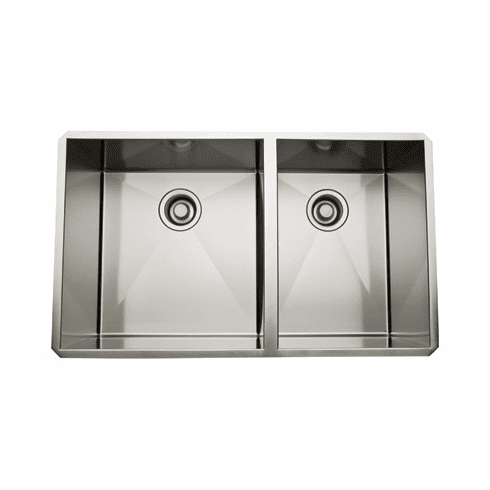 ROHL RSS3118SB Rohl Italian Stainless Steel Double Bowl Kitchen Sink 31 1/4^ X 18^ X 10^ Internal Dimensions With 17^ Bowl On The Left And 13^ Bowl On The Right With