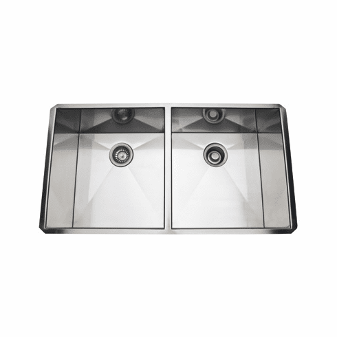 ROHL RSS3518SB Rohl Italian Stainless Steel Double Bowl Kitchen Sink 35 1/4^ X 18^ X 10^ Internal Dimensions With Two 17^ Bowls 16 Gauge Stainless Steel And Tangent