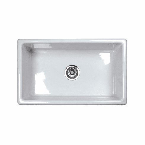 ROHL UM3018WH Shaws Classic Modern Undermount Fireclay Kitchen Sink In White 30^ X 18 1/8^ X 10 7/16^ Single Bowl With Center Drain